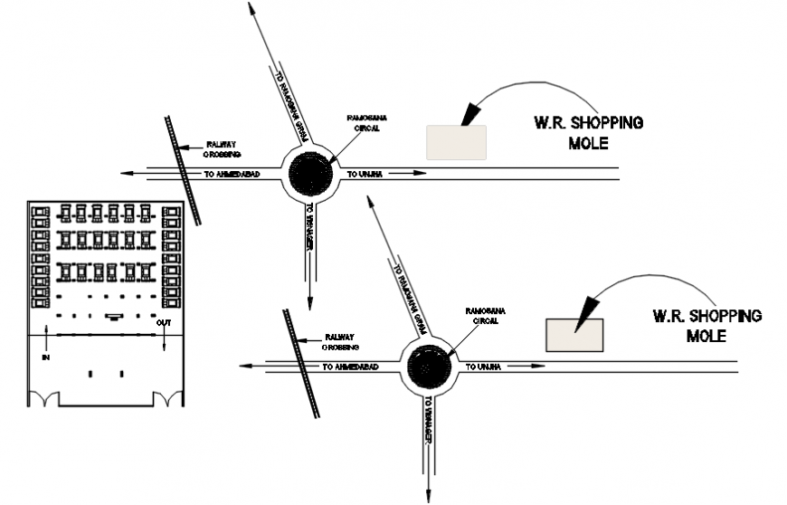 Shopping mall site plan and parking floor cad drawing details dwg file