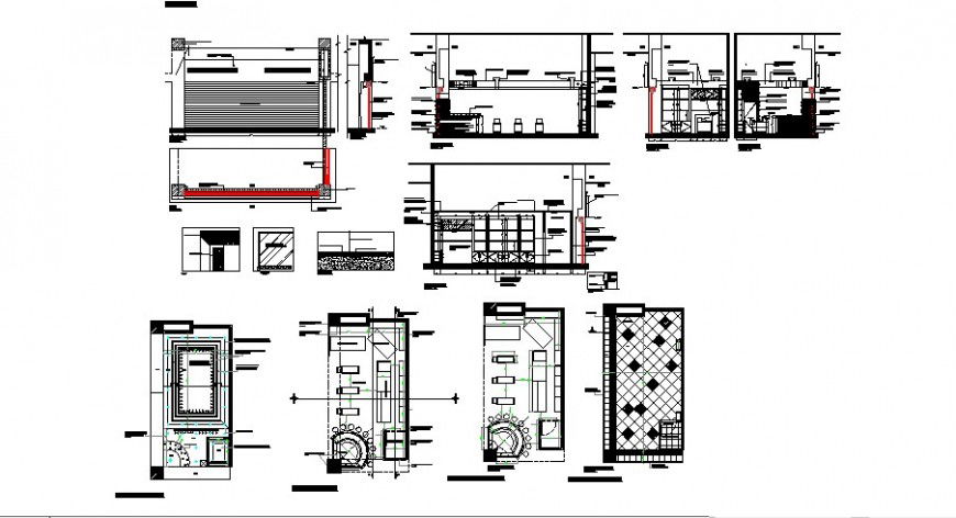 Shopping mall stores section, plan and auto-cad details dwg file
