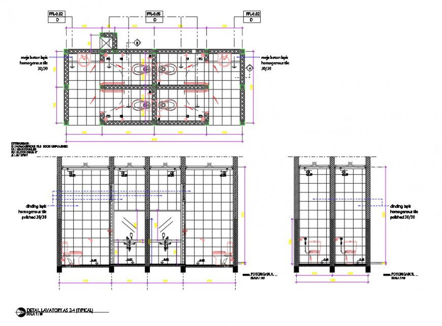 Shopping mall toilet plan and section layout file