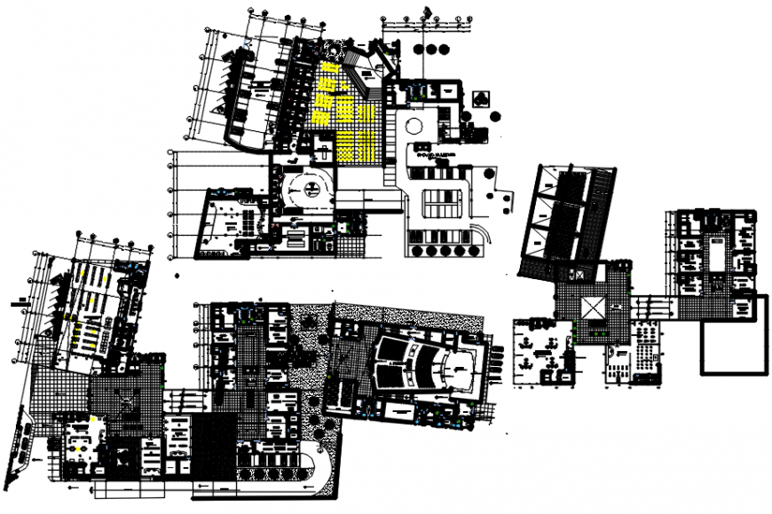 Shopping mall with culture center floor plan distribution drawing details dwg file