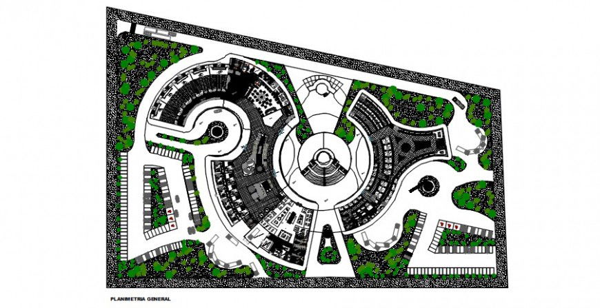 Shopping mall with supply center distribution and landscaping structure details dwg file