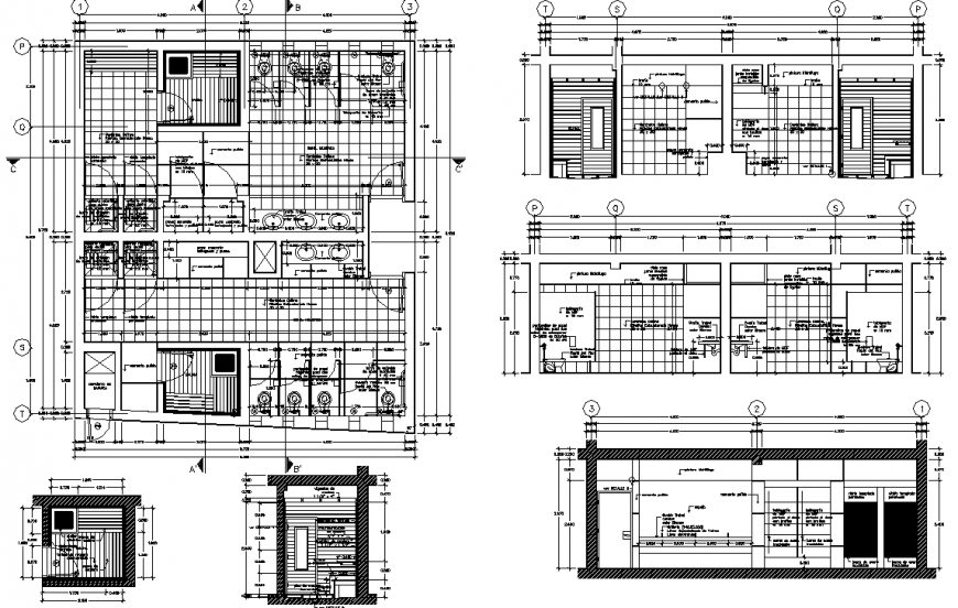 Show room  wash area top plan detail dwg file.