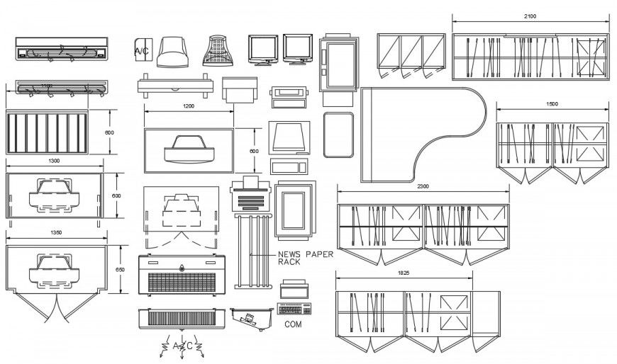 Showcase furniture and piano table 2d view dwg file