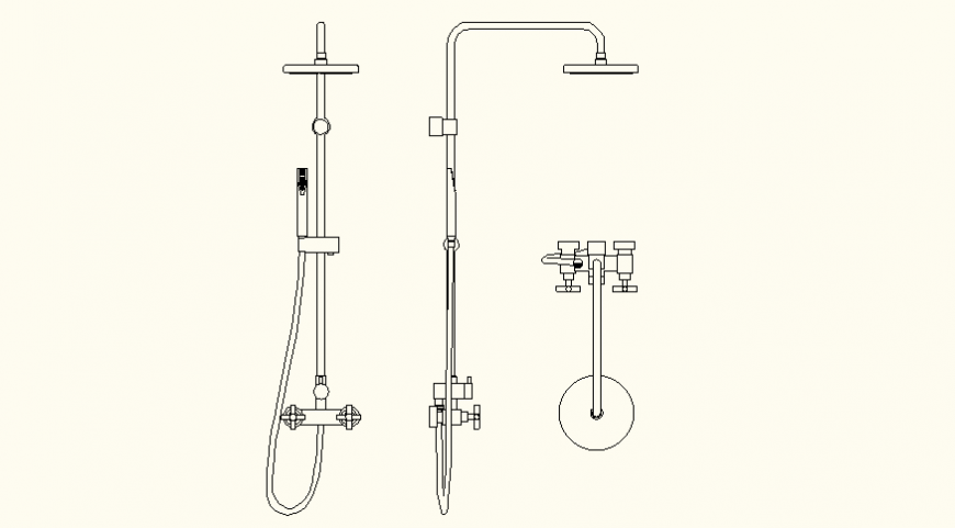 Shower and piping system detail elevation and plan autocad file