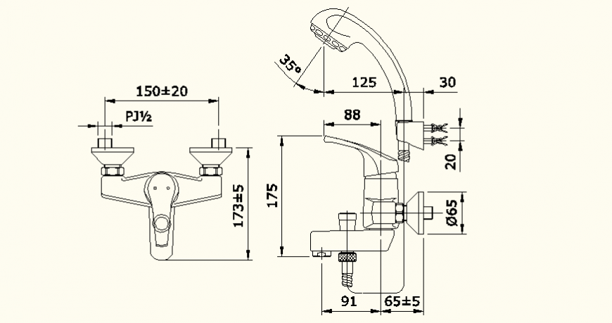 Shower and tap detail elevation layout file