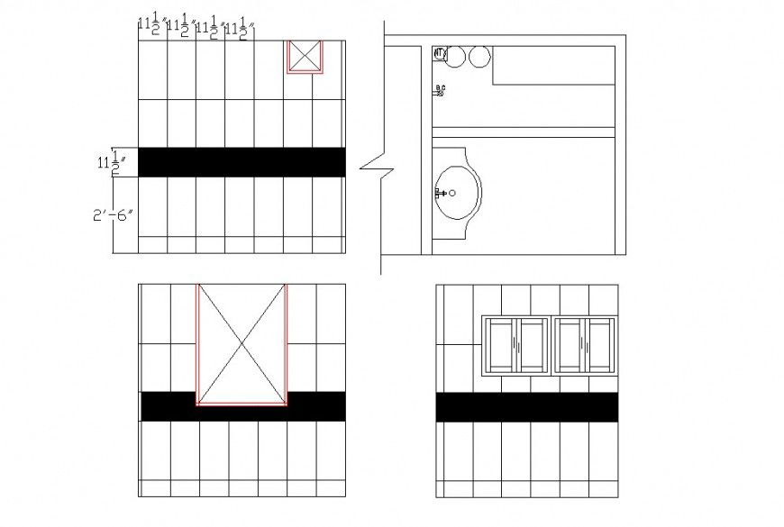 Shower area and washbasin detail drawing in dwg AutoCAD file.