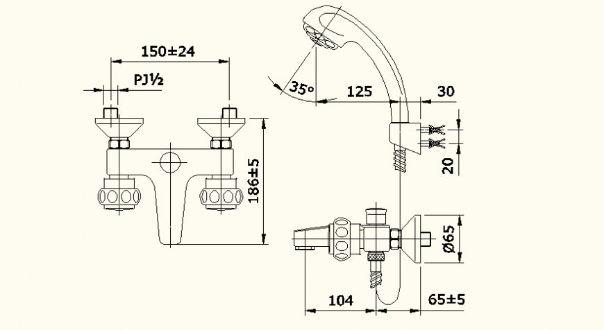 Shower detail elevation and plan dwg file