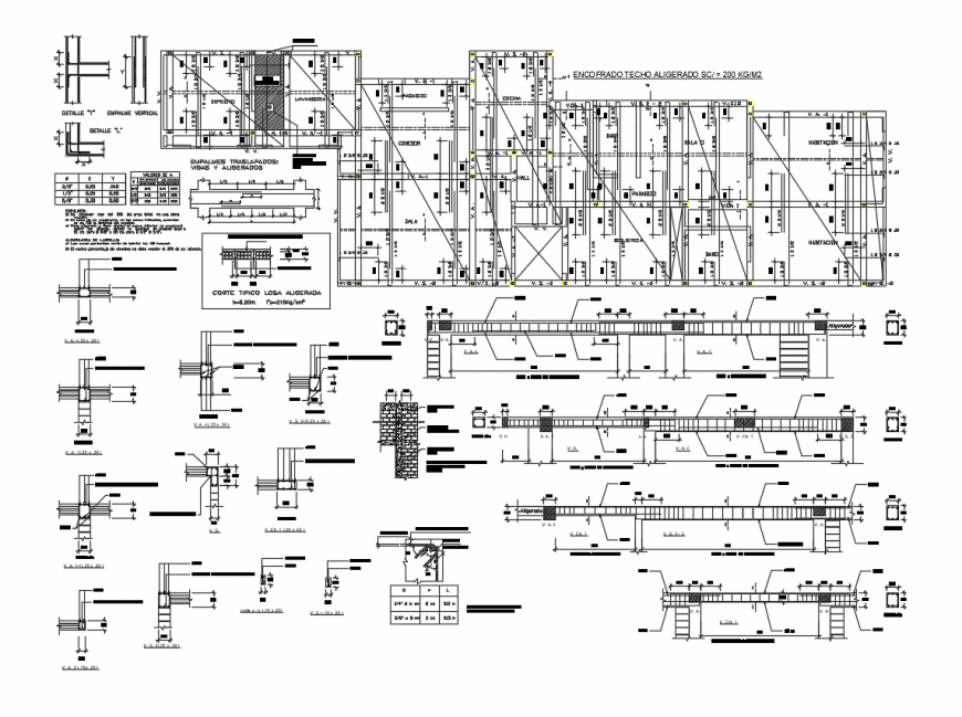 Shuttering ceiling typical lightened plan with column and beam detail dwg file