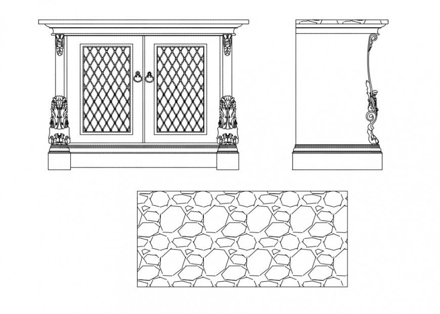 Side cabinet all sided elevation block cad drawing details dwg file