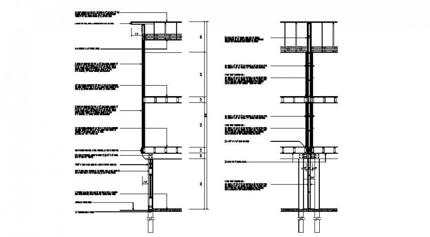 Side cut constructive section details of house dwg file