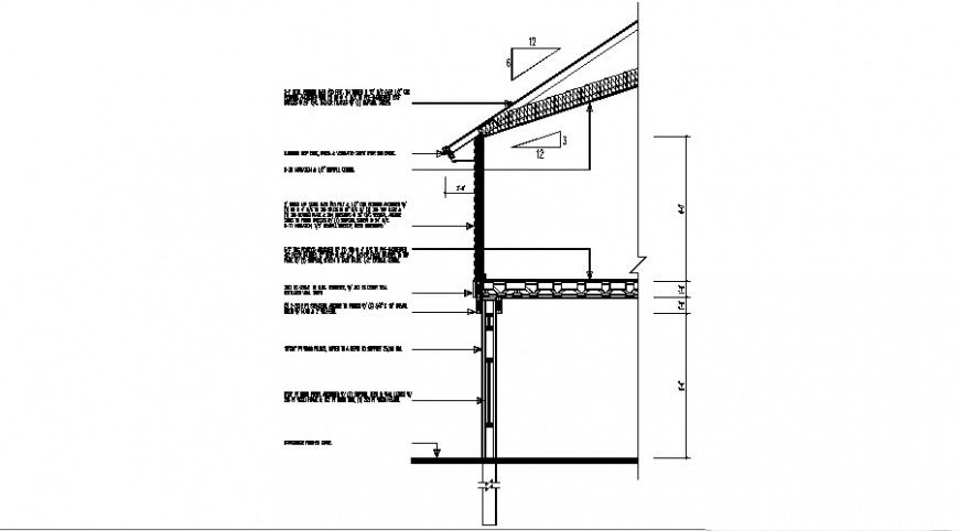 Side cut constructive section details of single family house dwg file
