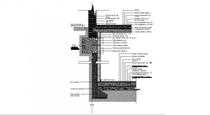 Side cut constructive section drawing details of house dwg file