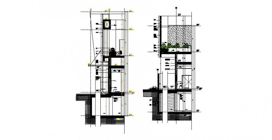 Side cut constructive sectional details for club house dwg file