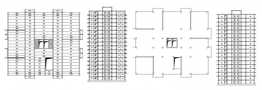 Side elevation and structure drawing details of apartment building dwg file