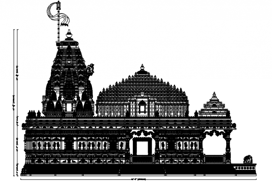 Side elevation design of temple project autocad file