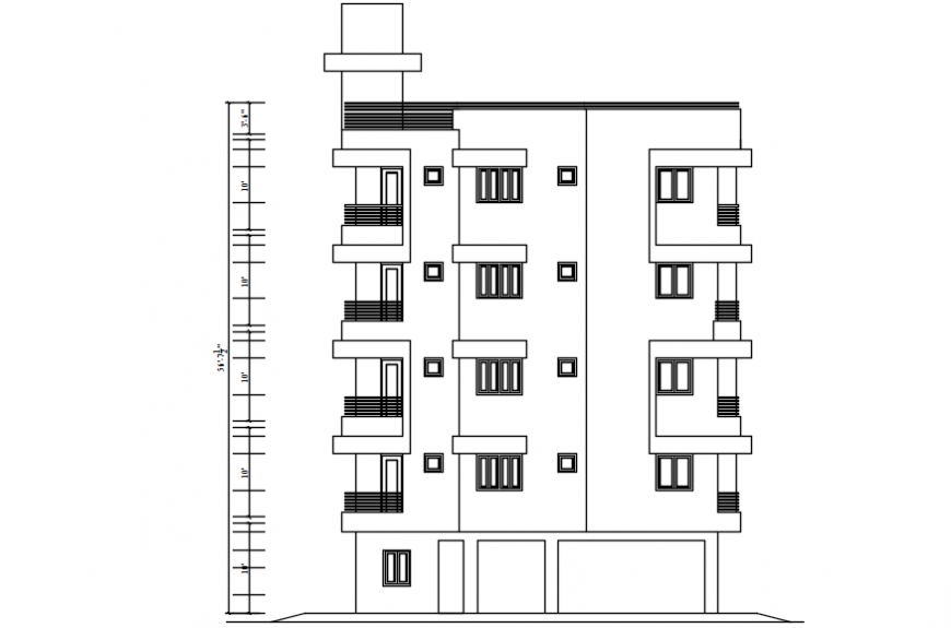Side elevation drawing details of apartment building dwg file