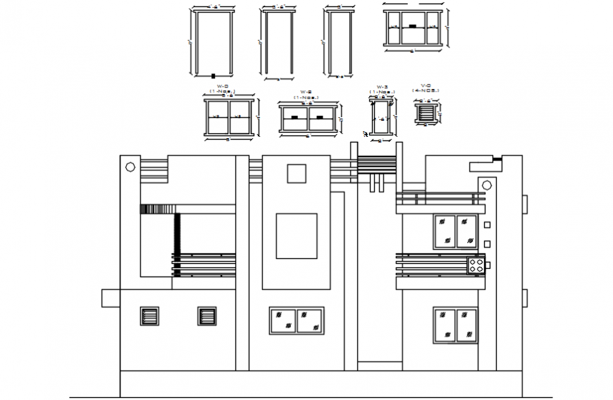 Side elevation of a bungalow design dwg file