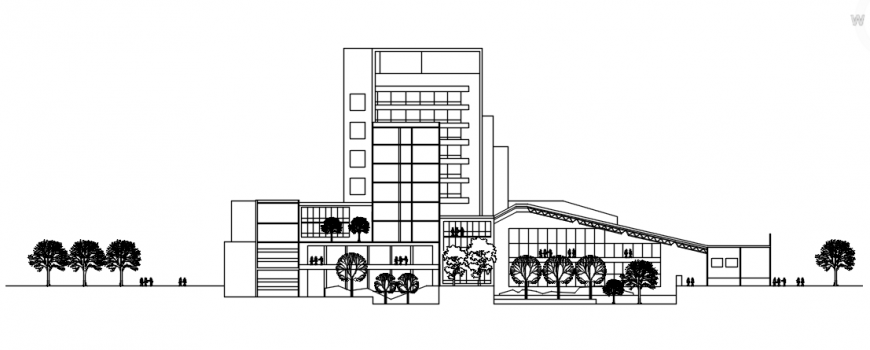Side elevation of hotel building in auto cad software