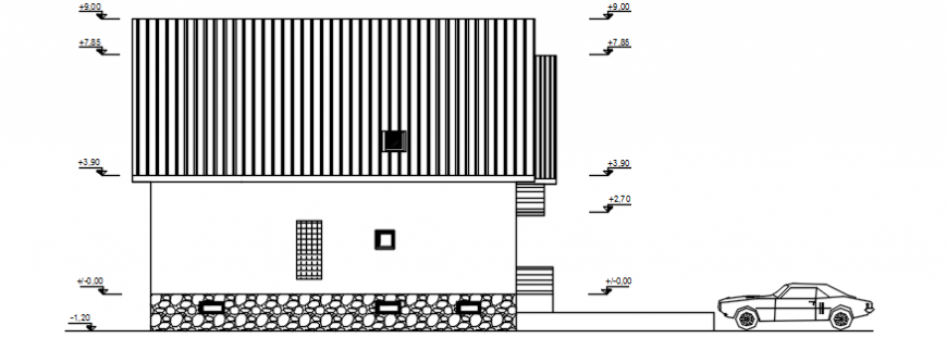 Side elevation of house in AutoCAD file