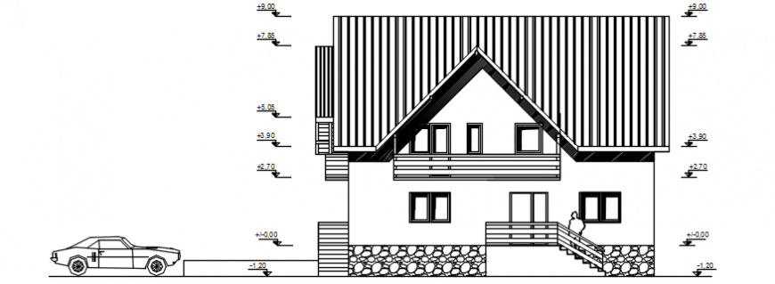 Side elevation of housing area in AutoCAD