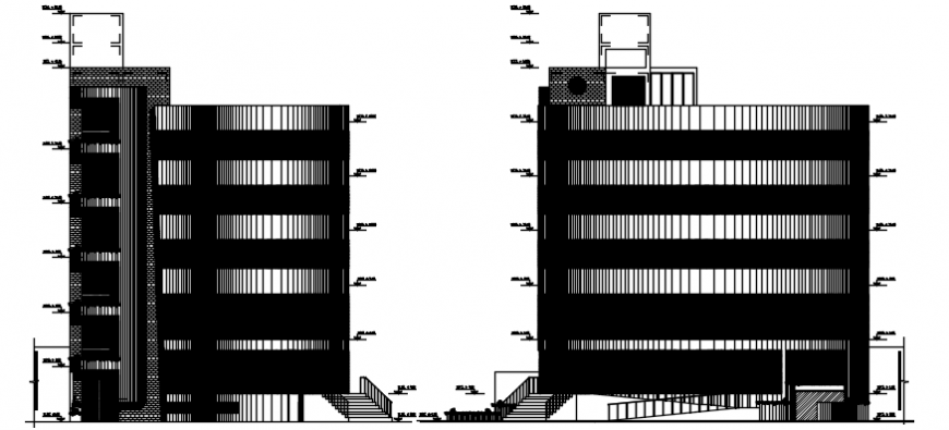 Side elevation of school hostel in autocad file