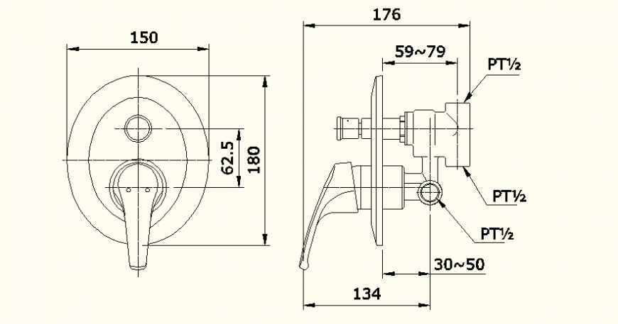 Side elevation of tap detail autocad file