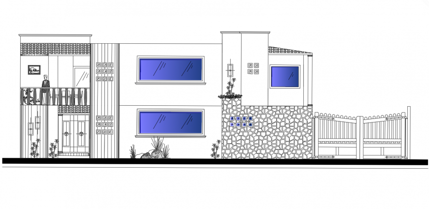 Side elevation of two-story house cad drawing details dwg file