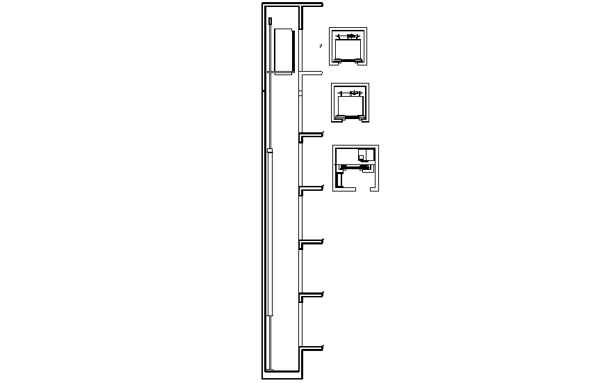 Side elevation with a detail view of the wall support with structure detail view dwg file