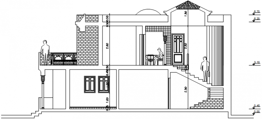 Side Section plan of villa autocad file