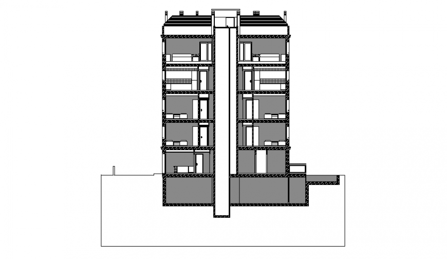 Side sectional details of multi-family residential building dwg file