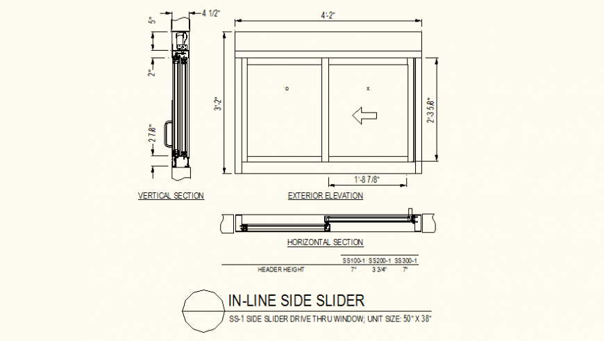 Side slider window detail plan and elevation autocad files