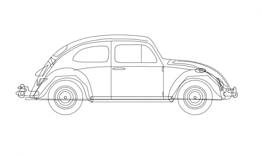 Side view detail of a car  model dwg file
