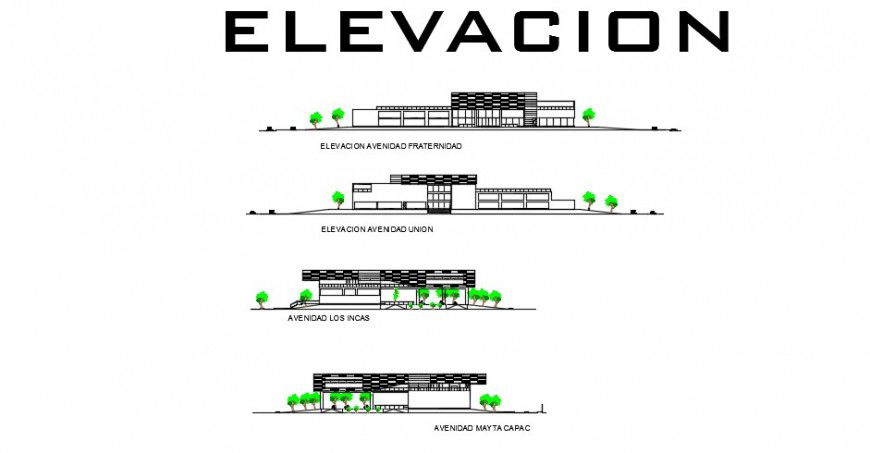 Side view elevation detail of a complex dwg file
