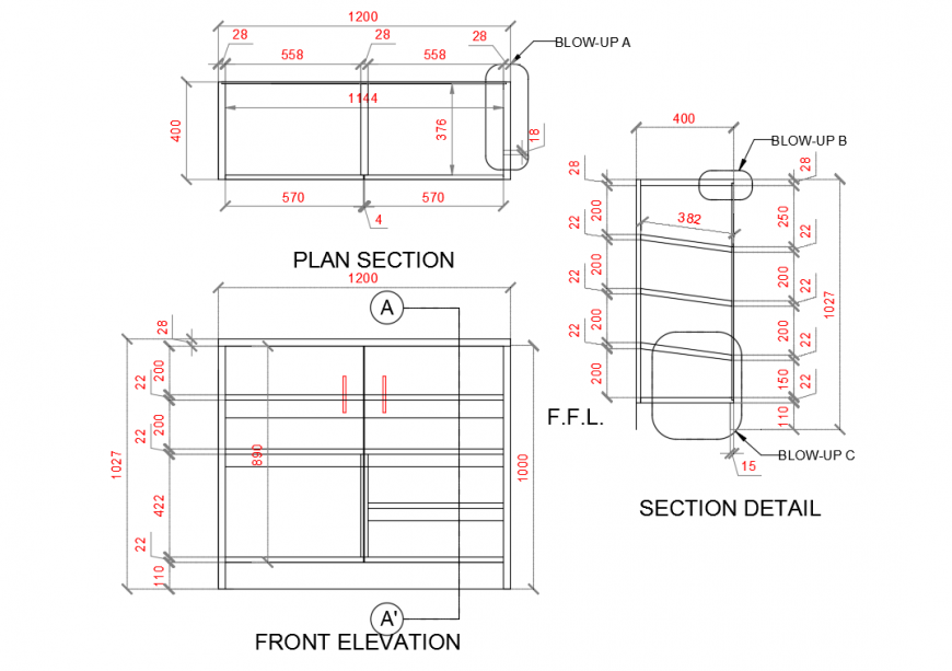 Side View Kitchen Furniture detail in DWG file