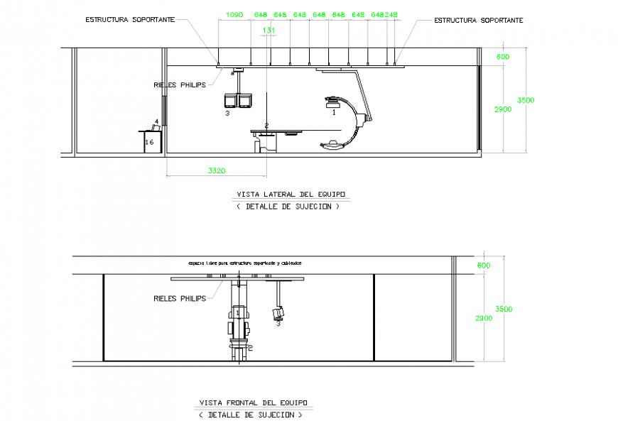 Side view of the equipment fixing detail