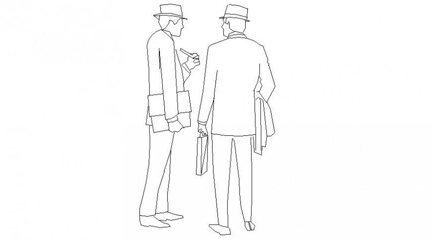 Side view of two standing men in AutoCAD file