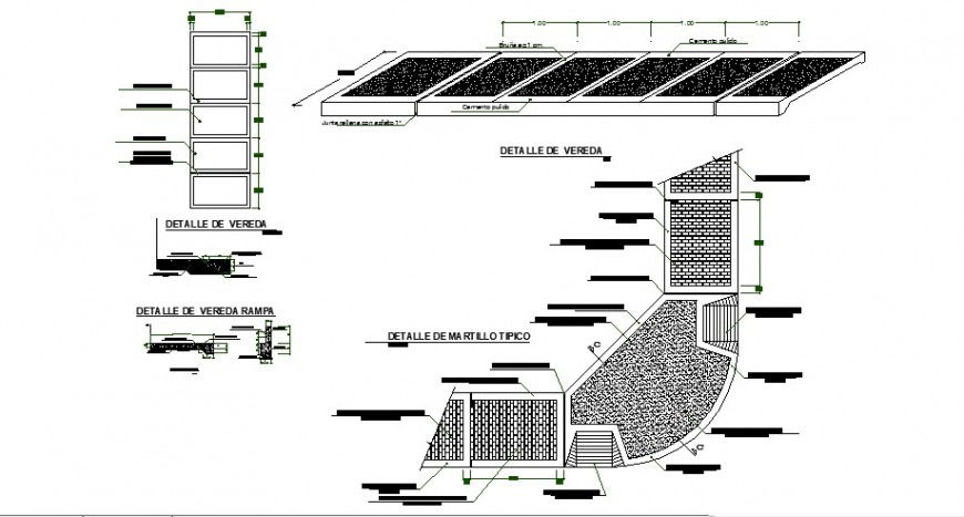 Side walks and paths section and construction cad drawing details dwg file