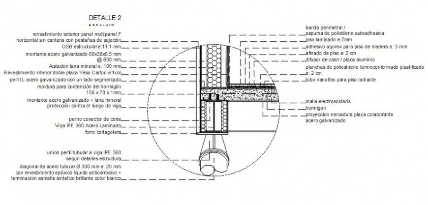 Side wall constructive structure drawing details dwg file