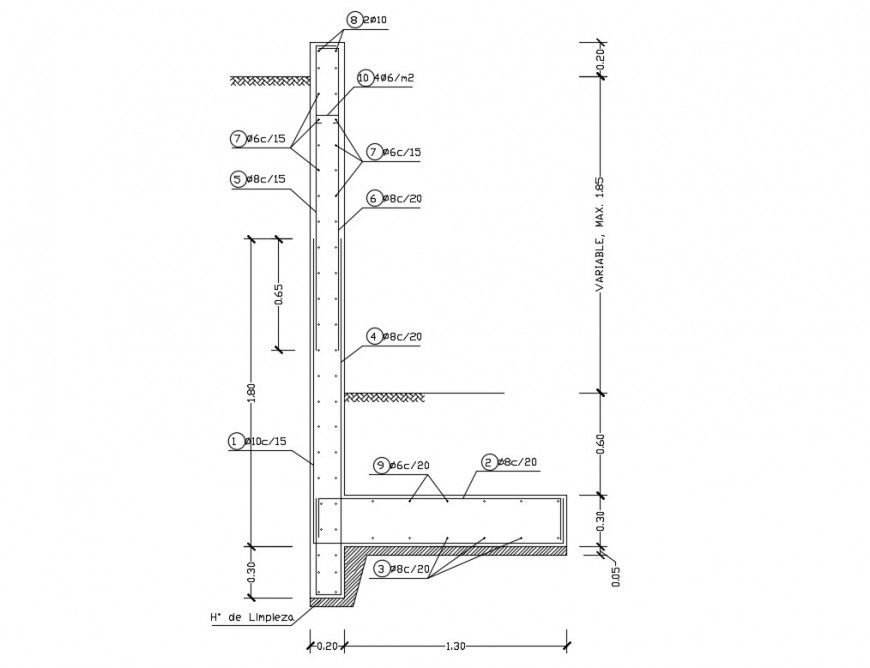 Side wall of house constructive structure cad drawing details dwg file