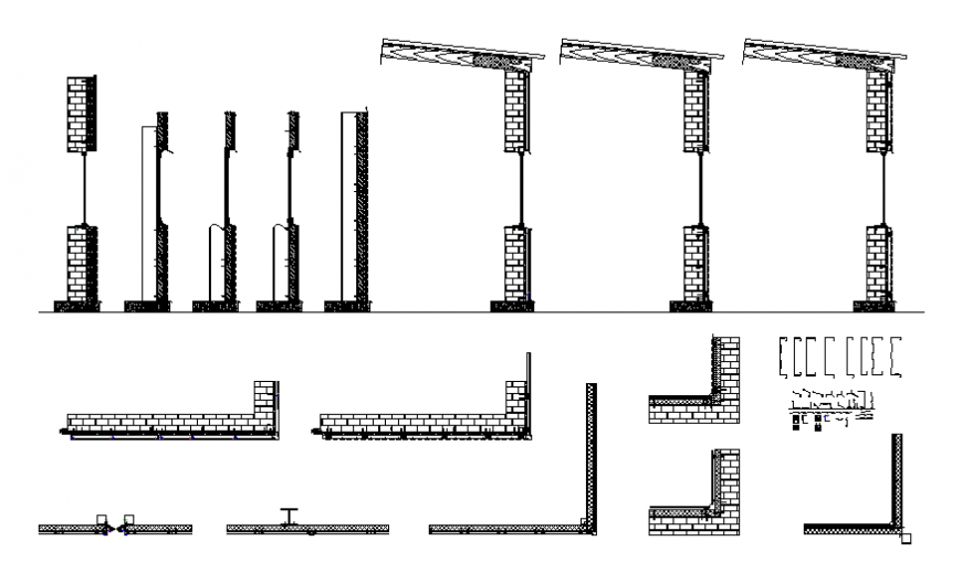 Sidings of walls constructive blocks cad drawing details dwg