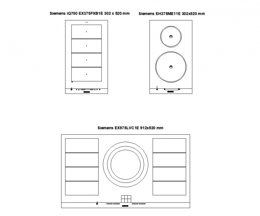 Siemens induction cook tops for house using plan and elevation dwg file