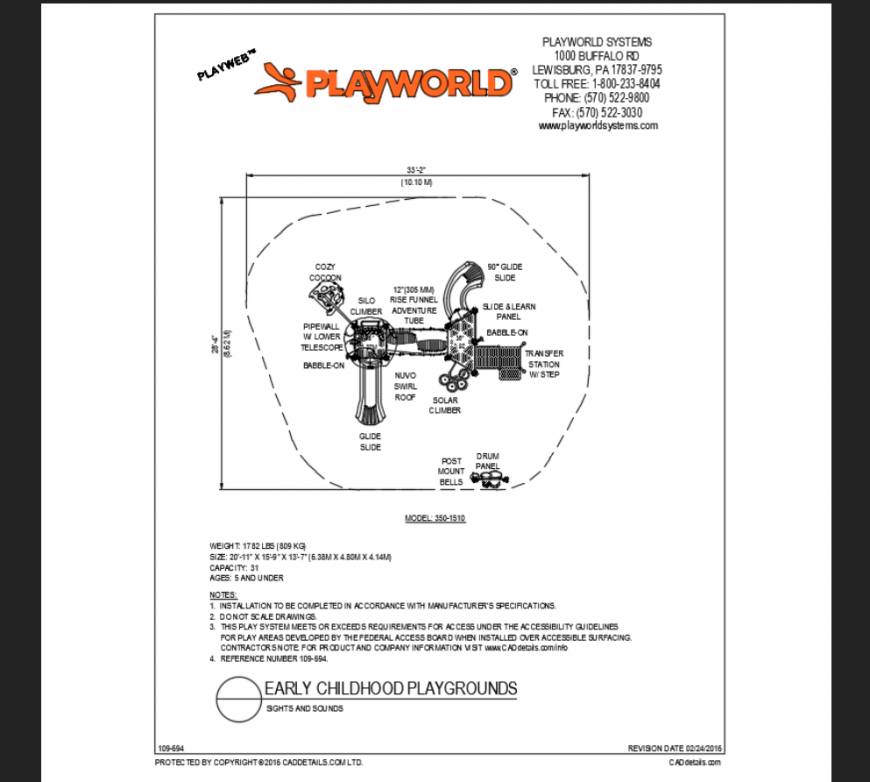 Sights and sounds early child hood play themed park system structure details dwg file