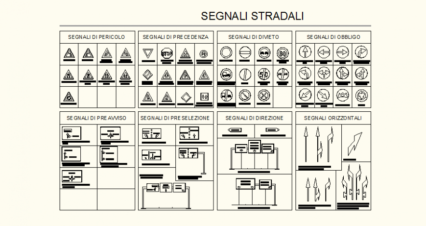 Signal of road area related design with different road symbol dwg file