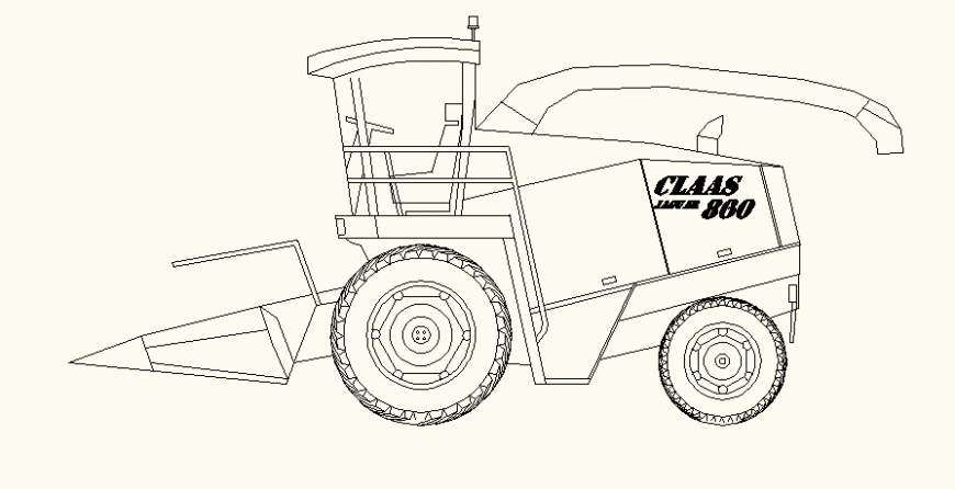 Silage harvester detail elevation and plan dwg file