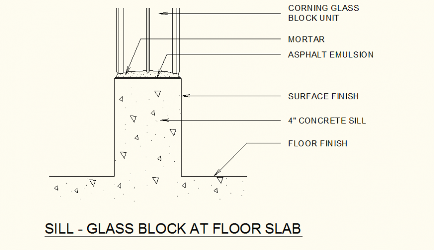 Sill glass block at floor slab detail elevation autocad file