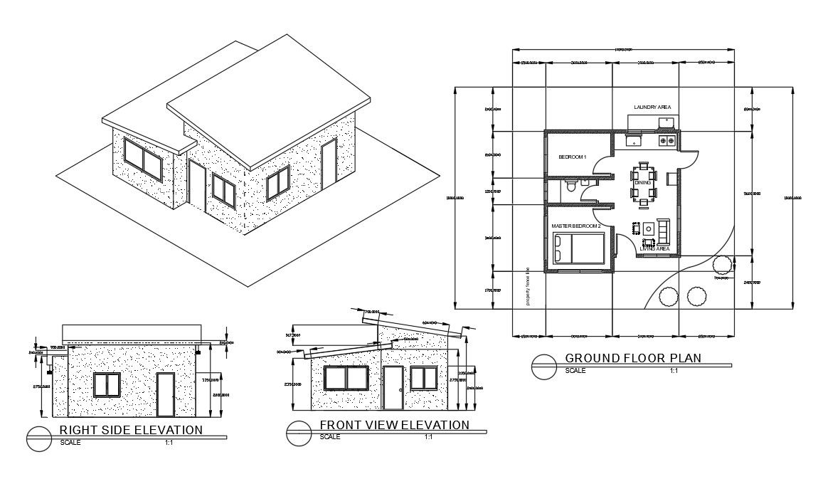 simple house layout plan design of DWG file