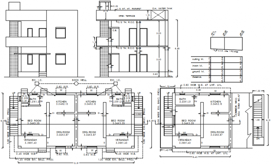 Simple House Floor Plan with Elevation and Section AutoCAD DWG File