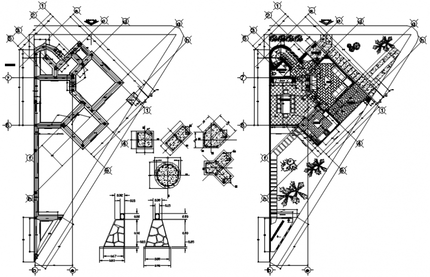 Simple house foundation plan and distribution plan details dwg file