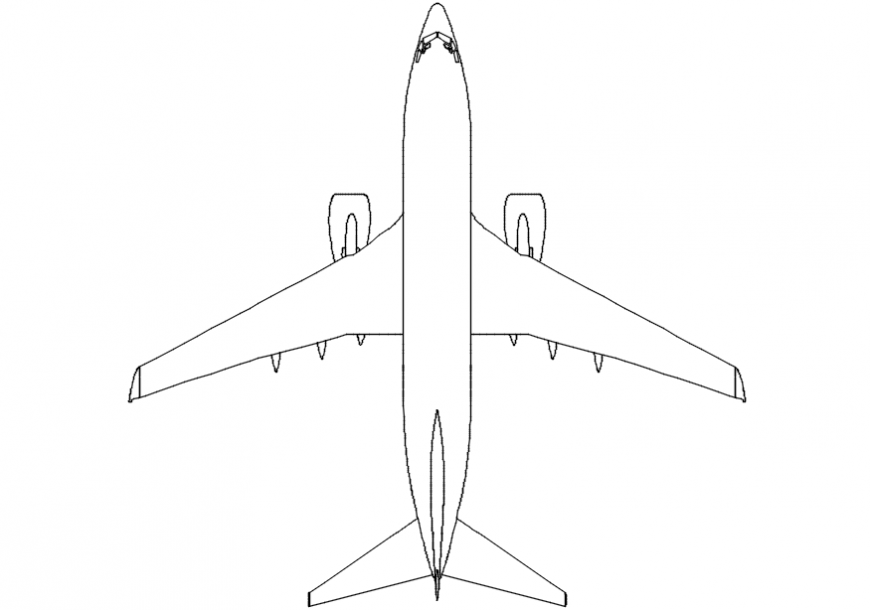 Simple Jet plane top view elevation block drawing details dwg file