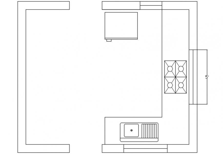 Simple kitchen top view layout plan cad drawing details dwg file
